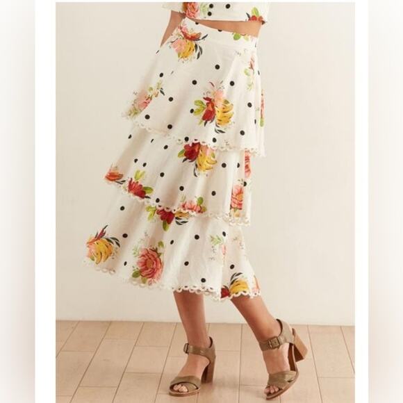 FARM Rio Dresses & Skirts - Farm Rio Anthropologie Nanaju Midi Skirt | White | Size Medium | Boho Chic
